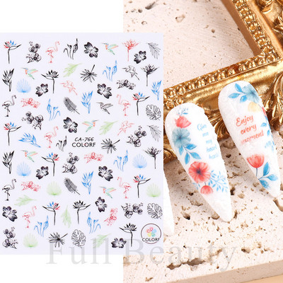 Τρισδιάστατη έγχρωμη εκτύπωση Αυτοκόλλητα νυχιών με λουλούδια Cherry Blossoms Leaf Bird Sliders For Nail Letter Design Μανικιούρ Διακόσμηση SACA764-776