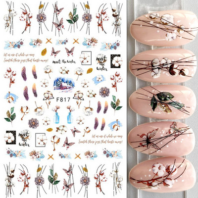 Τρισδιάστατη έγχρωμη εκτύπωση Αυτοκόλλητα νυχιών με λουλούδια Cherry Blossoms Leaf Bird Sliders For Nail Letter Design Μανικιούρ Διακόσμηση SACA764-776