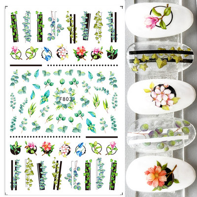 Τρισδιάστατη έγχρωμη εκτύπωση Αυτοκόλλητα νυχιών με λουλούδια Cherry Blossoms Leaf Bird Sliders For Nail Letter Design Μανικιούρ Διακόσμηση SACA764-776