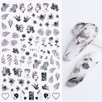 Τρισδιάστατη έγχρωμη εκτύπωση Αυτοκόλλητα νυχιών με λουλούδια Cherry Blossoms Leaf Bird Sliders For Nail Letter Design Μανικιούρ Διακόσμηση SACA764-776