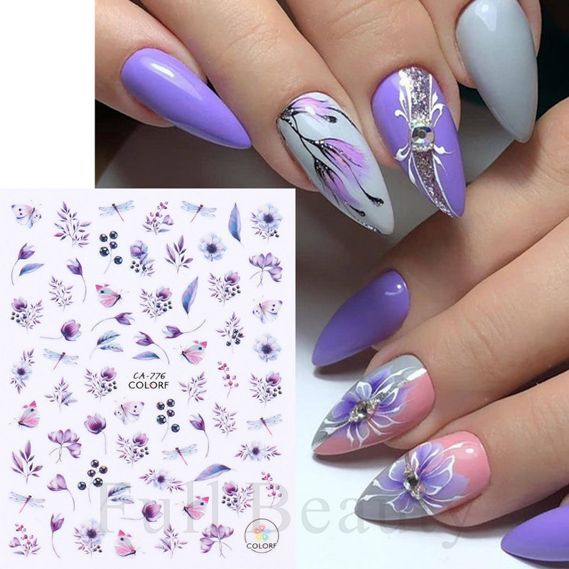 Τρισδιάστατη έγχρωμη εκτύπωση Αυτοκόλλητα νυχιών με λουλούδια Cherry Blossoms Leaf Bird Sliders For Nail Letter Design Μανικιούρ Διακόσμηση SACA764-776