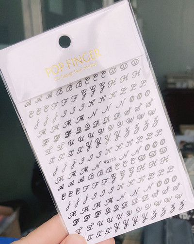 Vana-Inglise numbritega küünekunsti kleebis isekleepuv ümbris 3D lakiga tarvikud Retro täht tähestiku valge/kuldne/hõbedane küünekleebised