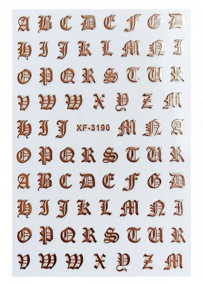 Vana-Inglise numbritega küünekunsti kleebis isekleepuv ümbris 3D lakiga tarvikud Retro täht tähestiku valge/kuldne/hõbedane küünekleebised