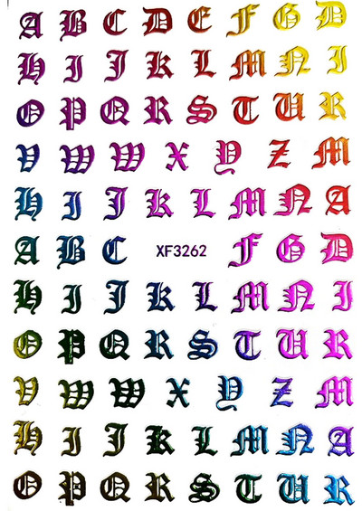 Vana-Inglise numbritega küünekunsti kleebis isekleepuv ümbris 3D lakiga tarvikud Retro täht tähestiku valge/kuldne/hõbedane küünekleebised