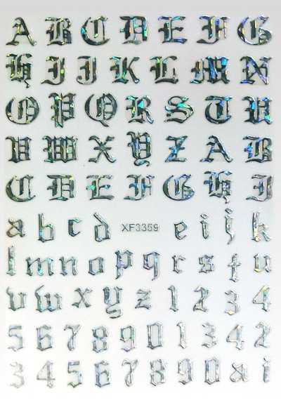 Vana-Inglise numbritega küünekunsti kleebis isekleepuv ümbris 3D lakiga tarvikud Retro täht tähestiku valge/kuldne/hõbedane küünekleebised