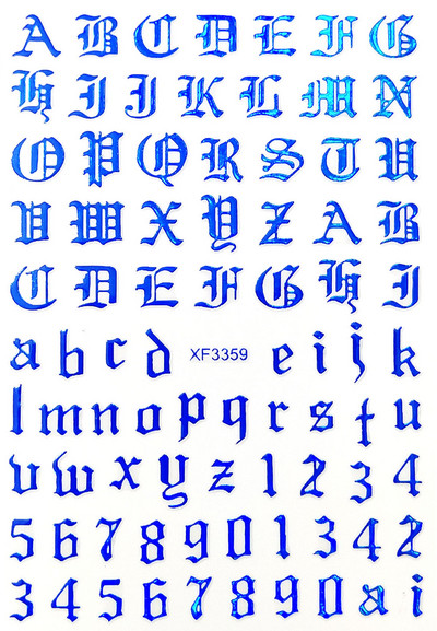 Vana-Inglise numbritega küünekunsti kleebis isekleepuv ümbris 3D lakiga tarvikud Retro täht tähestiku valge/kuldne/hõbedane küünekleebised