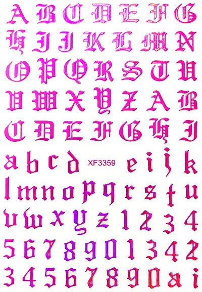 Vana-Inglise numbritega küünekunsti kleebis isekleepuv ümbris 3D lakiga tarvikud Retro täht tähestiku valge/kuldne/hõbedane küünekleebised