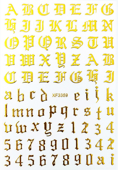 Vana-Inglise numbritega küünekunsti kleebis isekleepuv ümbris 3D lakiga tarvikud Retro täht tähestiku valge/kuldne/hõbedane küünekleebised