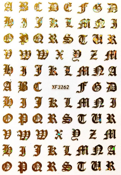 Vana-Inglise numbritega küünekunsti kleebis isekleepuv ümbris 3D lakiga tarvikud Retro täht tähestiku valge/kuldne/hõbedane küünekleebised