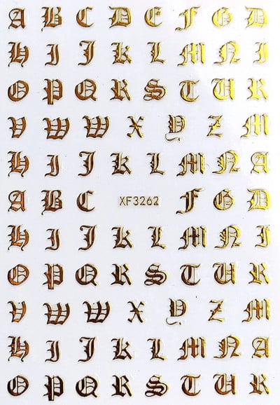 Vana-Inglise numbritega küünekunsti kleebis isekleepuv ümbris 3D lakiga tarvikud Retro täht tähestiku valge/kuldne/hõbedane küünekleebised