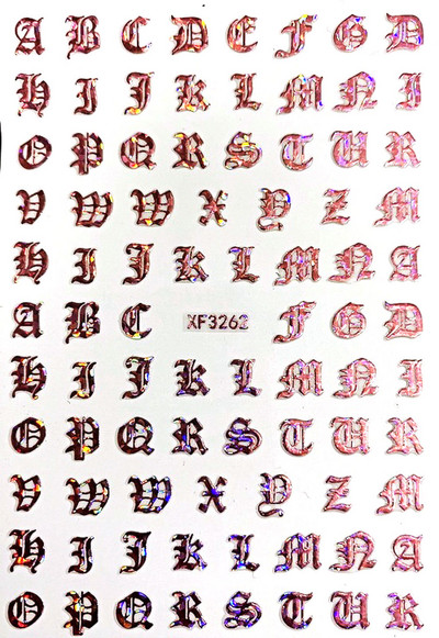 Vana-Inglise numbritega küünekunsti kleebis isekleepuv ümbris 3D lakiga tarvikud Retro täht tähestiku valge/kuldne/hõbedane küünekleebised