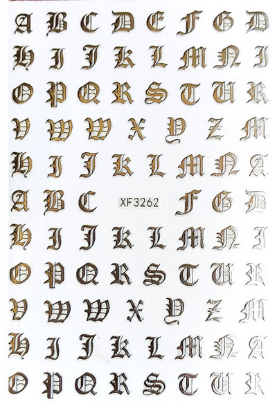 Vana-Inglise numbritega küünekunsti kleebis isekleepuv ümbris 3D lakiga tarvikud Retro täht tähestiku valge/kuldne/hõbedane küünekleebised