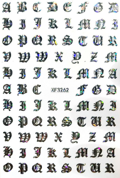 Vana-Inglise numbritega küünekunsti kleebis isekleepuv ümbris 3D lakiga tarvikud Retro täht tähestiku valge/kuldne/hõbedane küünekleebised