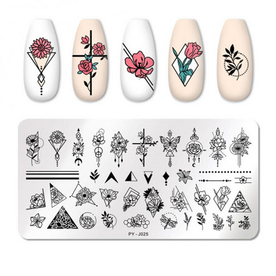 Nail Art roostevabast terasest trükiplaat Sinine kile terasplaat Geomeetriline lilleseeria maalitud trükkimine ülekandmiseks küünte kunstitööriistad