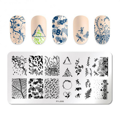 Nail Art roostevabast terasest trükiplaat Sinine kile terasplaat Geomeetriline lilleseeria maalitud trükkimine ülekandmiseks küünte kunstitööriistad