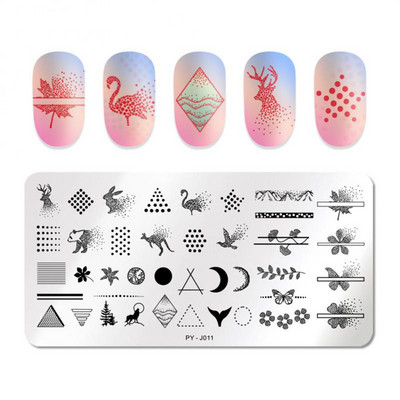 Nail Art roostevabast terasest trükiplaat Sinine kile terasplaat Geomeetriline lilleseeria maalitud trükkimine ülekandmiseks küünte kunstitööriistad