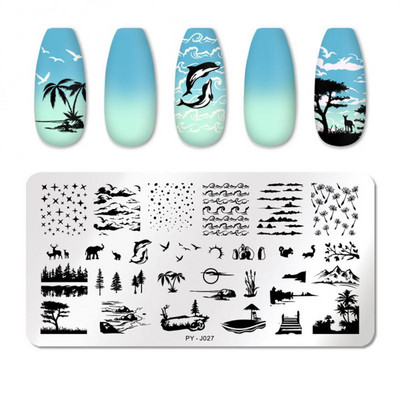 Nail Art roostevabast terasest trükiplaat Sinine kile terasplaat Geomeetriline lilleseeria maalitud trükkimine ülekandmiseks küünte kunstitööriistad