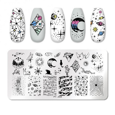 Nail Art roostevabast terasest trükiplaat Sinine kile terasplaat Geomeetriline lilleseeria maalitud trükkimine ülekandmiseks küünte kunstitööriistad