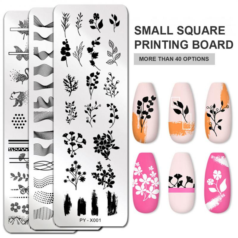 Nail Art roostevabast terasest trükiplaat Sinine kile terasplaat Geomeetriline lilleseeria maalitud trükkimine ülekandmiseks küünte kunstitööriistad
