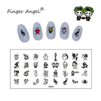 Finger Angel 1Pcs 6*12cm Ορθογώνιο Σφραγίδα Πιάτο Νυχιών Εικόνα Cartoon Love Design French Half Nail Art Stamping Plate ZK16