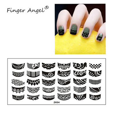 Finger Angel 1Pcs 6*12cm Ορθογώνιο Σφραγίδα Πιάτο Νυχιών Εικόνα Cartoon Love Design French Half Nail Art Stamping Plate ZK16
