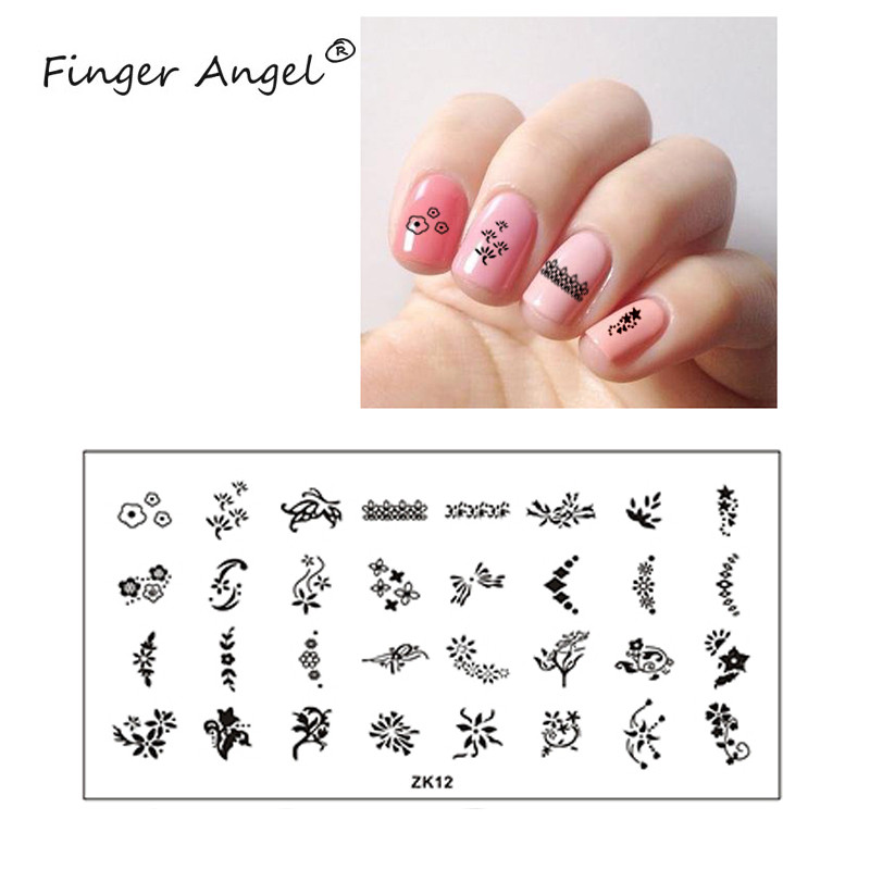 Finger Angel 1buc 6*12cm dreptunghi farfurie pentru arta unghiilor imagine ștampila desene animate dragoste design francez jumătate plăci de ștanțare pentru arta unghiilor ZK16