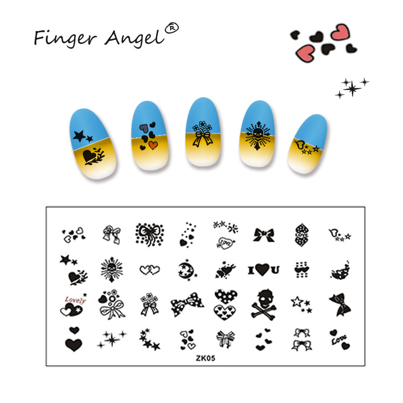 Finger Angel 1buc 6*12cm dreptunghi farfurie pentru arta unghiilor imagine ștampila desene animate dragoste design francez jumătate plăci de ștanțare pentru arta unghiilor ZK16