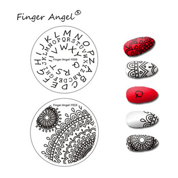 Finger Angel 1PCS Плочи за щамповане на изкуство за нокти Печат с изображение на плоча Шаблон с букви Цветен печат Кръгъл шаблон