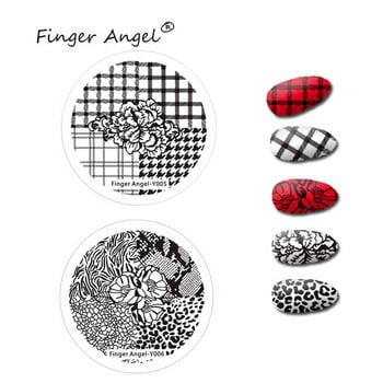 Finger Angel 1PCS Плочи за щамповане на изкуство за нокти Печат с изображение на плоча Шаблон с букви Цветен печат Кръгъл шаблон