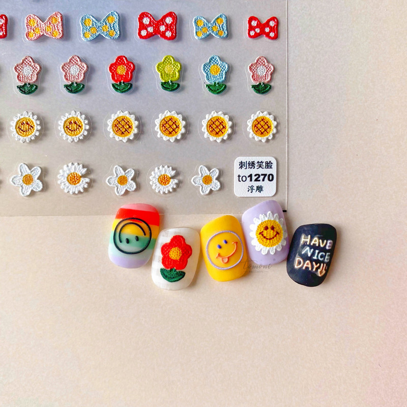 5D smile Αυτοκόλλητα νυχιών Ηλίανθος λουλούδια Sliders Διακόσμηση Τύπος για μεταφορά νυχιών Αυτοκόλλητα μεμβράνης μεταφοράς νυχιών Αξεσουάρ Kawaii Decal Μανικιούρ