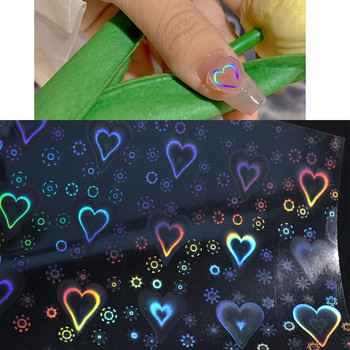 3D лазерно сърце Стикер за ноктопластика Холографски звезди Плъзгачи Aurora Films Стъклени нокти Направи си сам Дизайн Блестящи стикери Маникюр Wraps GL1982