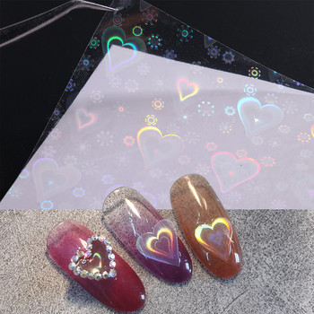3D лазерно сърце Стикер за ноктопластика Холографски звезди Плъзгачи Aurora Films Стъклени нокти Направи си сам Дизайн Блестящи стикери Маникюр Wraps GL1982