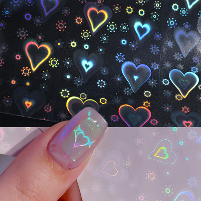 Αυτοκόλλητο 3D Laser Heart Nail Art Ολογραφικά αστέρια Sliders Aurora Films Γυάλινα νύχια DIY Σχέδιο Λαμπερά Αυτοκόλλητα Περιτυλίγματα μανικιούρ GL1982