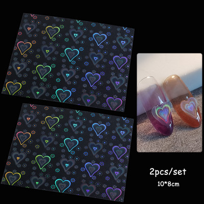 3D Laser-südame küünekunsti kleebis Holograafilised tähed liugurid Aurora kiled klaasküüned DIY disain läikivad kleebised maniküüri mähised GL1982