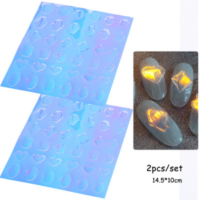 3D Laser-südame küünekunsti kleebis Holograafilised tähed liugurid Aurora kiled klaasküüned DIY disain läikivad kleebised maniküüri mähised GL1982