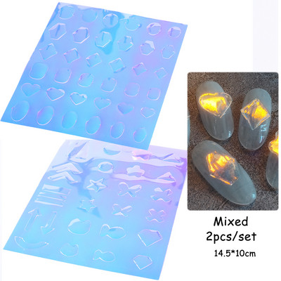 3D Laser-südame küünekunsti kleebis Holograafilised tähed liugurid Aurora kiled klaasküüned DIY disain läikivad kleebised maniküüri mähised GL1982