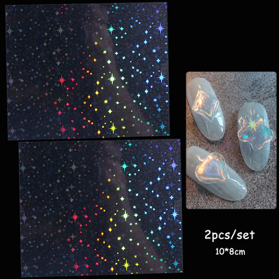 3D Laser-südame küünekunsti kleebis Holograafilised tähed liugurid Aurora kiled klaasküüned DIY disain läikivad kleebised maniküüri mähised GL1982