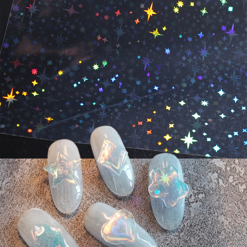 3D Laser-südame küünekunsti kleebis Holograafilised tähed liugurid Aurora kiled klaasküüned DIY disain läikivad kleebised maniküüri mähised GL1982