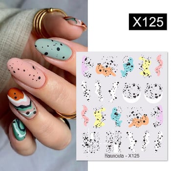 Harunouta French Black White Geometrics Pattern Water Decals Stickers Flower Leaves Slider For Nails Пролет Лято Дизайн на нокти