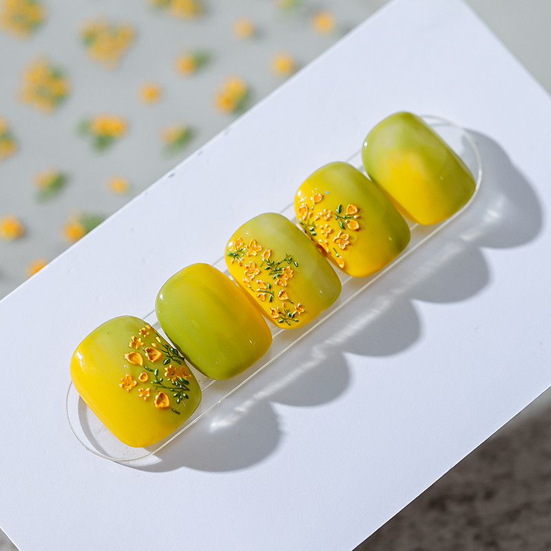 Dzeltens ziemas jasmīns 5D mīkstie reljefi Pašlīmējošie nagu mākslas rotājumi uzlīmes 3D ziedi nagu uzlīmes vairumtirdzniecība