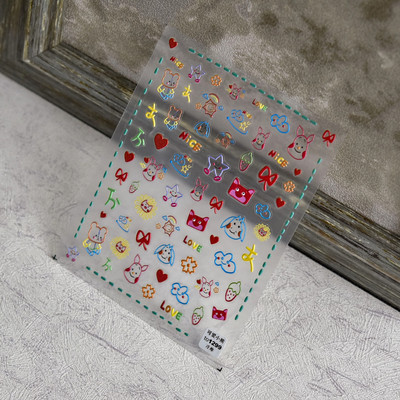 Kiváló minőségű aranyos szerelem csillag virág 5D csúszkák körmökhöz Rajzfilm Bear Ragasztó körömdíszítés matrica tippek Kiegészítők