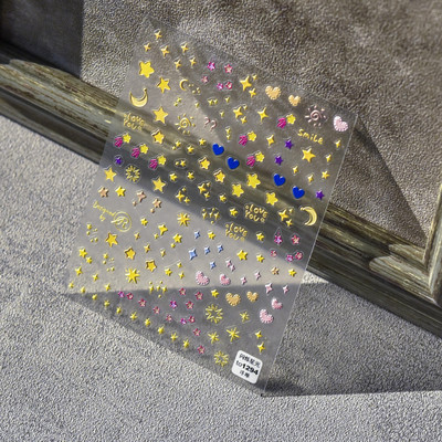 Kiváló minőségű aranyos szerelem csillag virág 5D csúszkák körmökhöz Rajzfilm Bear Ragasztó körömdíszítés matrica tippek Kiegészítők