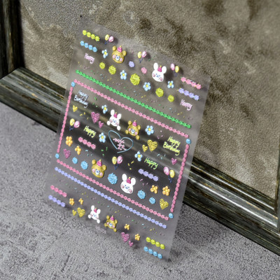 Kiváló minőségű aranyos szerelem csillag virág 5D csúszkák körmökhöz Rajzfilm Bear Ragasztó körömdíszítés matrica tippek Kiegészítők