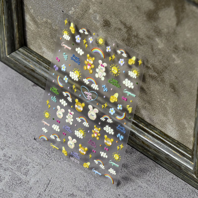 Kiváló minőségű aranyos szerelem csillag virág 5D csúszkák körmökhöz Rajzfilm Bear Ragasztó körömdíszítés matrica tippek Kiegészítők