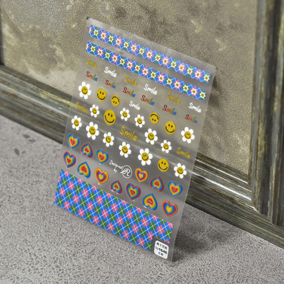 Kiváló minőségű aranyos szerelem csillag virág 5D csúszkák körmökhöz Rajzfilm Bear Ragasztó körömdíszítés matrica tippek Kiegészítők