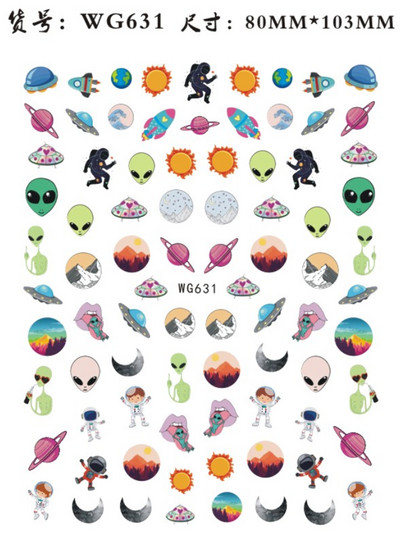 3D Starry Star Nail Art Naljepnica Alien Sun Flowers Feather Star Moon Savjeti za nokte Dekoracija Samoljepljive naljepnice za nokte Art naljepnice