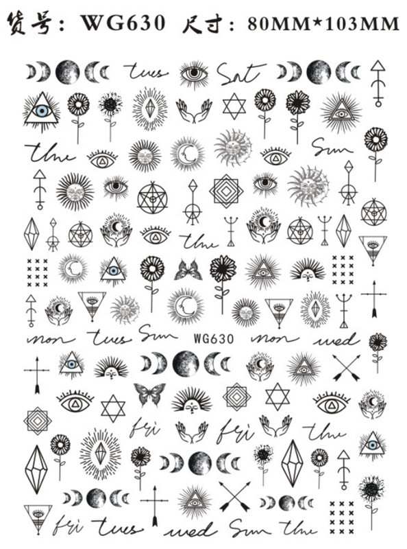 3D Starry Star Nail Art Naljepnica Alien Sun Flowers Feather Star Moon Savjeti za nokte Dekoracija Samoljepljive naljepnice za nokte Art naljepnice