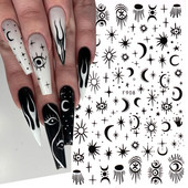 3D Witchy Naels Simples Leegid Täht Kuu Madu Kleebised Mustvalge Disain Joon Graffiti Nail Art Decor Kleebised Maniküür SAF