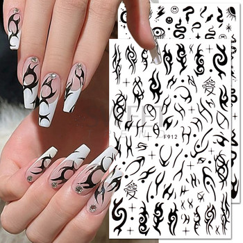 3D Witchy Nails Simples Flames Star Moon Snake Stickers Black and White Design Line Graffiti Nail Art Decor Decals Manicure SAF