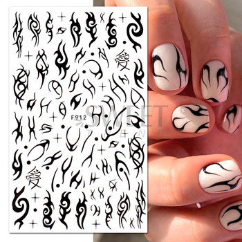 3D Witchy Nails Simples Flames Star Moon Snake Stickers Black and White Design Line Graffiti Nail Art Decor Decals Manicure SAF